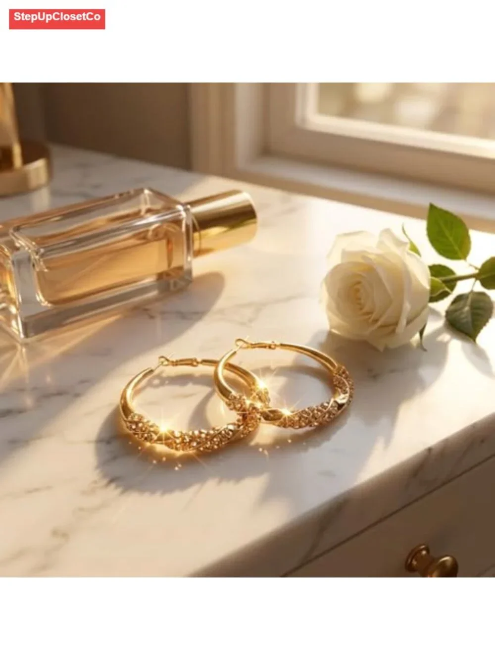 Twisted Hoop Earrings for Women, Crystal Pavé Statement Earrings, Gold Plated